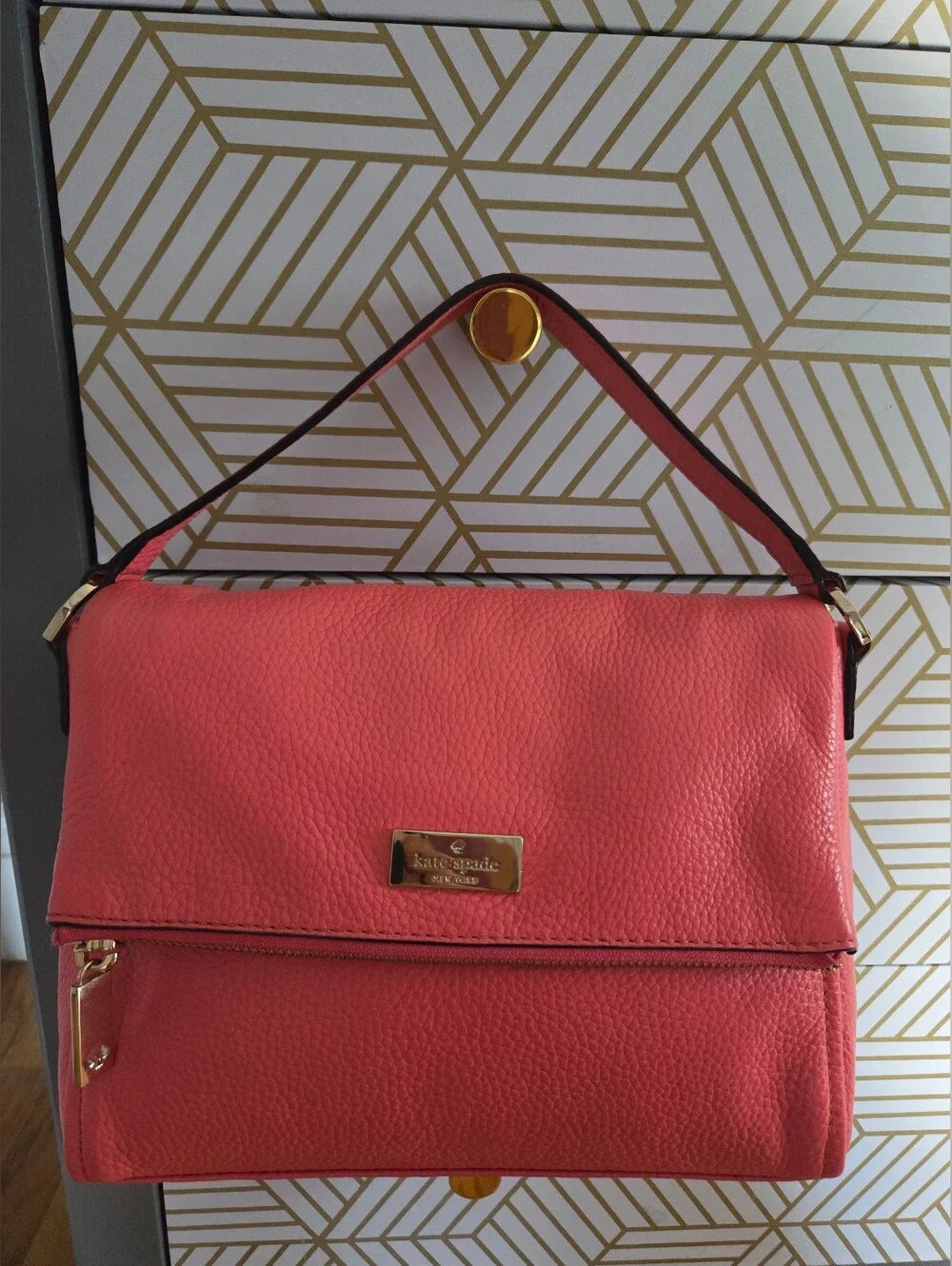 Kate Spade Coral Pebble Leather Shoulder Bag with Gold Hardware
